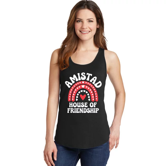 Amistad House Of Friendship Boho Heart Rainbow Ladies Essential Tank