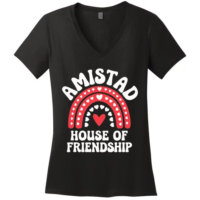 Amistad House Of Friendship Boho Heart Rainbow Women's V-Neck T-Shirt