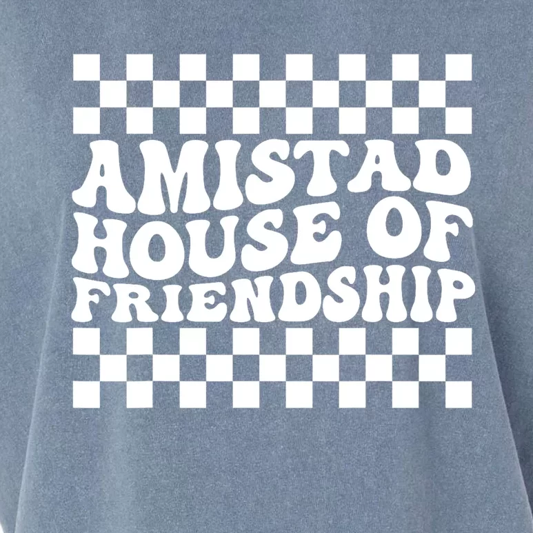 Amistad House Of Friendship Red Retro Groovy Social Amistad Garment-Dyed Women's Muscle Tee