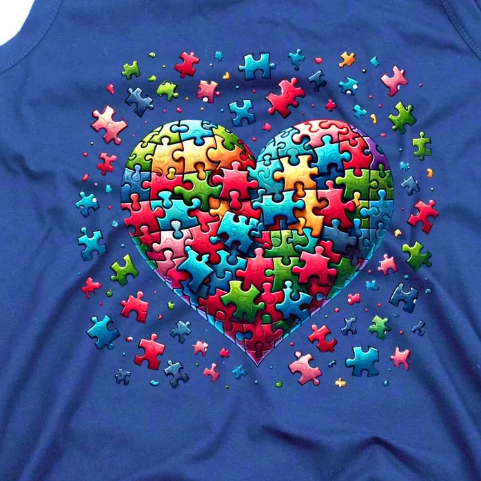 Autism Heart Of Puzzle Pieces Love Acceptance Awareness Funny Gift Tank Top