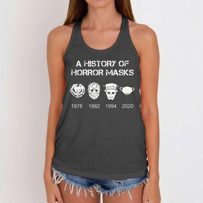 A History Of Horror Masks Halloween & Movie Gift Women's Knotted Racerback Tank