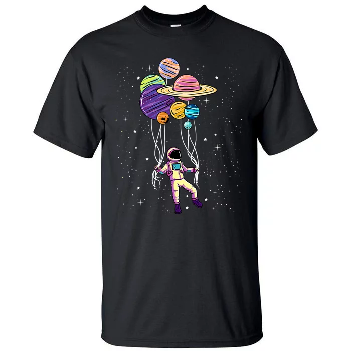 Astronaut Holding Planet Balloons STEM Kids Tall T-Shirt