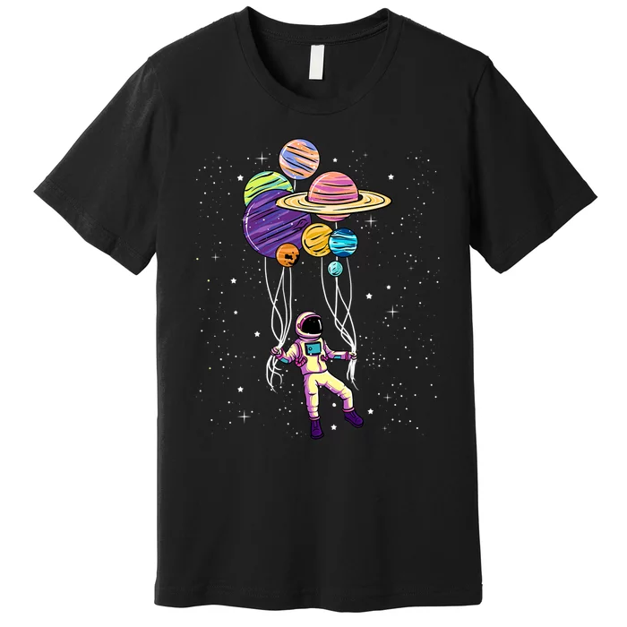 Astronaut Holding Planet Balloons STEM Kids Premium T-Shirt