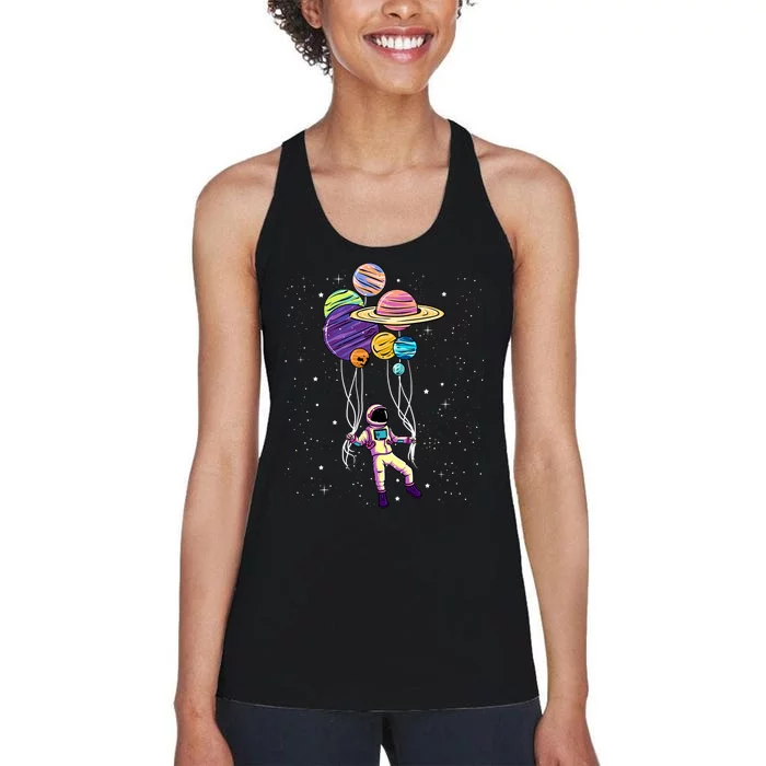 Astronaut Holding Planet Balloons STEM Kids Women's Racerback Tank