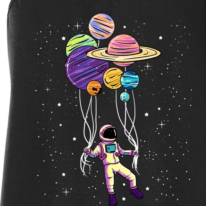 Astronaut Holding Planet Balloons STEM Kids Women's Racerback Tank