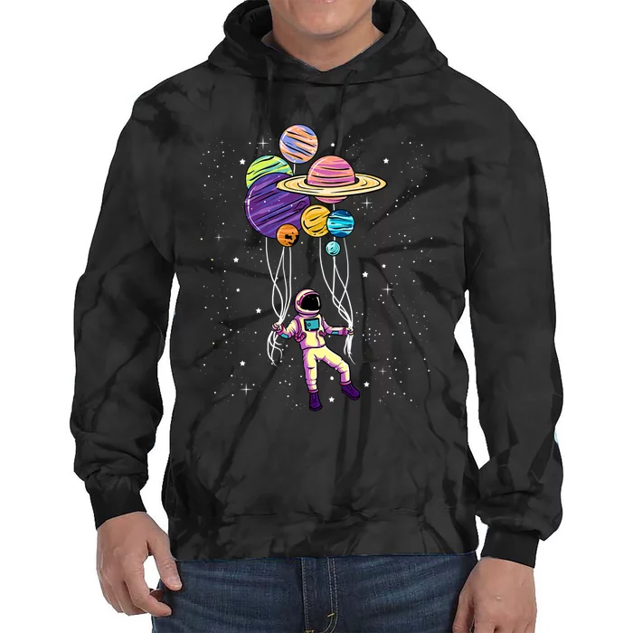 Astronaut Holding Planet Balloons STEM Kids Tie Dye Hoodie