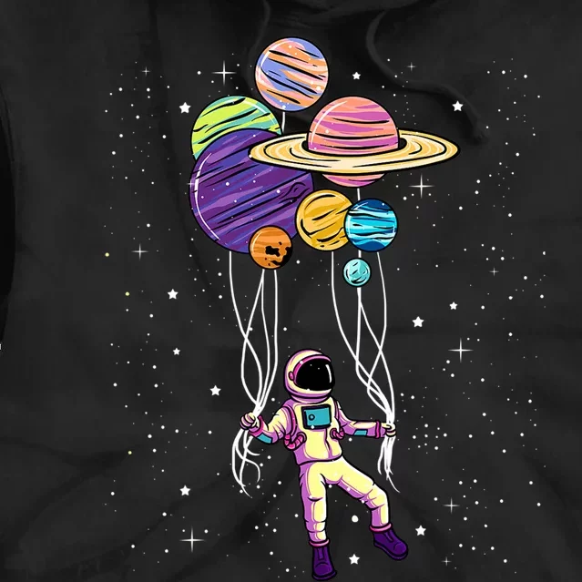 Astronaut Holding Planet Balloons STEM Kids Tie Dye Hoodie