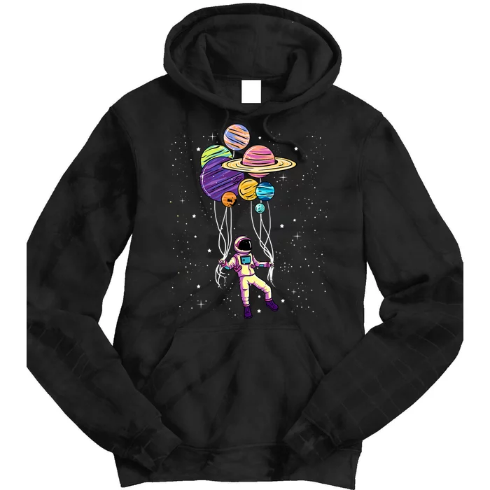 Astronaut Holding Planet Balloons STEM Kids Tie Dye Hoodie