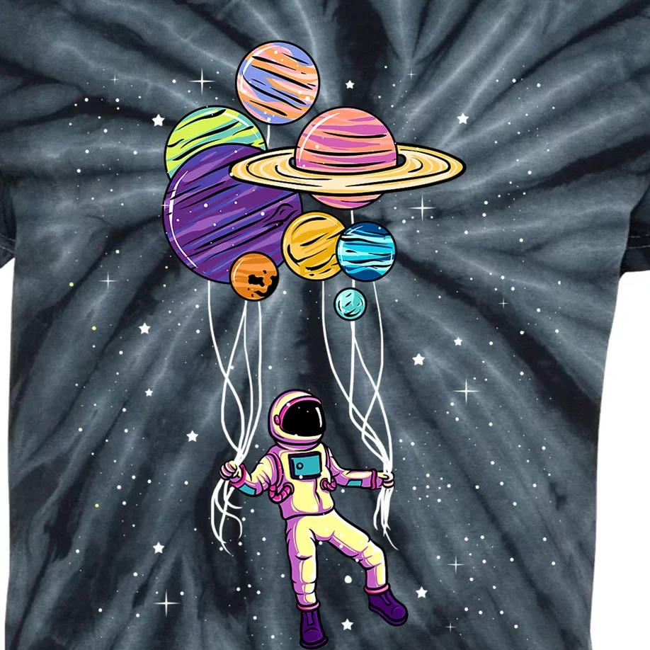 Astronaut Holding Planet Balloons STEM Kids Kids Tie-Dye T-Shirt