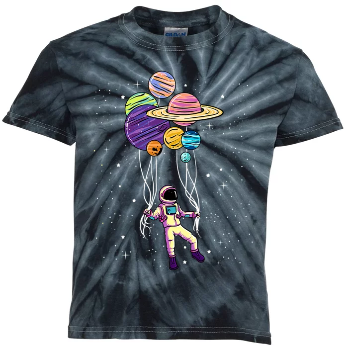 Astronaut Holding Planet Balloons STEM Kids Kids Tie-Dye T-Shirt