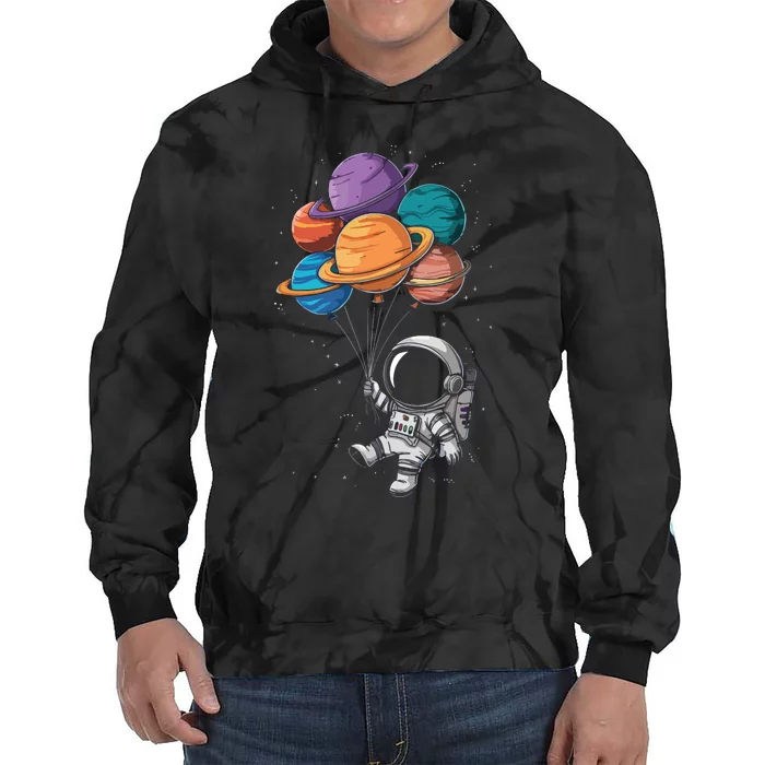 Astronaut Holding Planet Balloons Floating In Space Tie Dye Hoodie