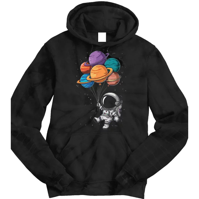 Astronaut Holding Planet Balloons Floating In Space Tie Dye Hoodie