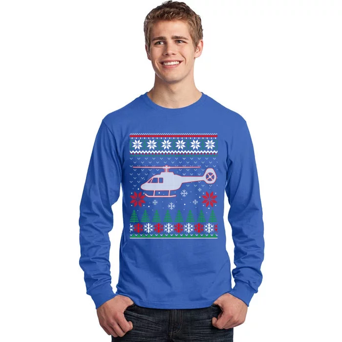 Aviation Helicopter Pilots Ugly Christmas Sweater Xmas Funny Gift Tall Long Sleeve T-Shirt