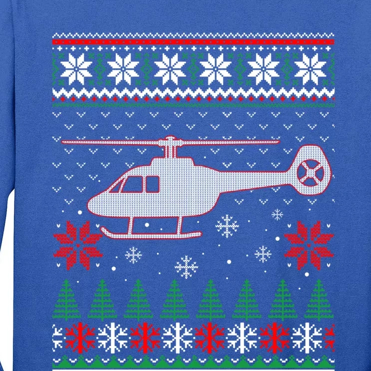 Aviation Helicopter Pilots Ugly Christmas Sweater Xmas Funny Gift Tall Long Sleeve T-Shirt