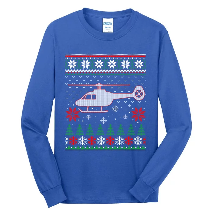 Aviation Helicopter Pilots Ugly Christmas Sweater Xmas Funny Gift Tall Long Sleeve T-Shirt