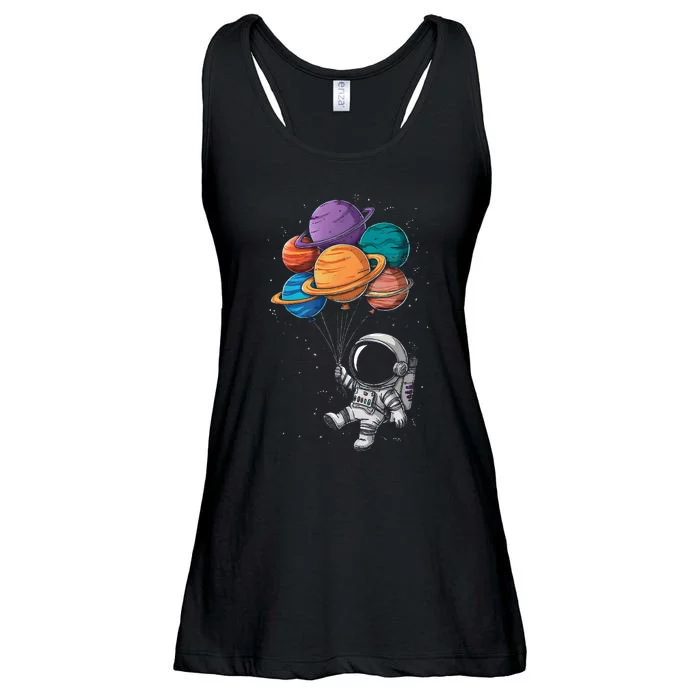 Astronaut Holding Planet Balloons Floating In Space Ladies Essential Flowy Tank