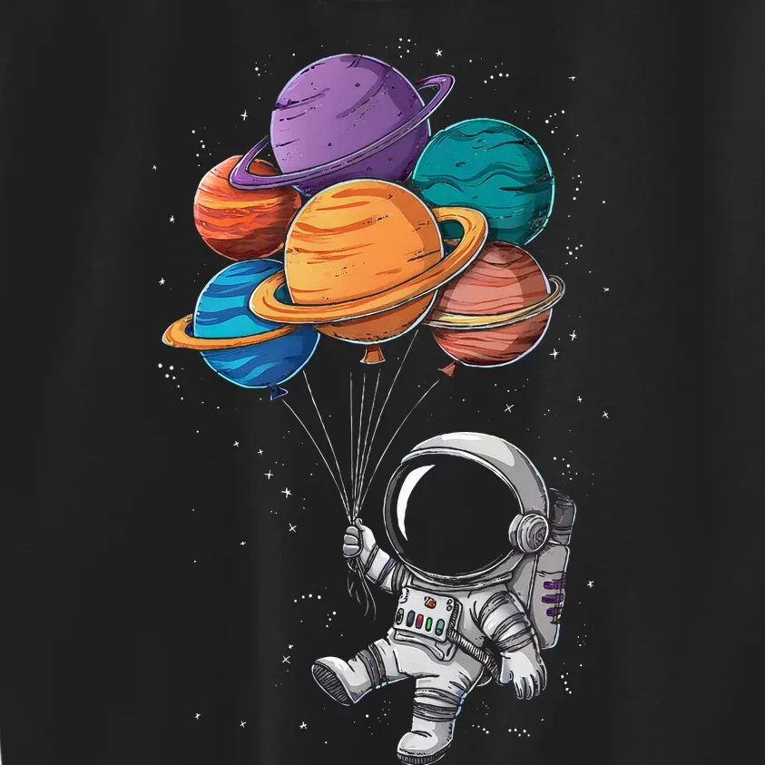 Astronaut Holding Planet Balloons Floating In Space Kids Sweatshirt