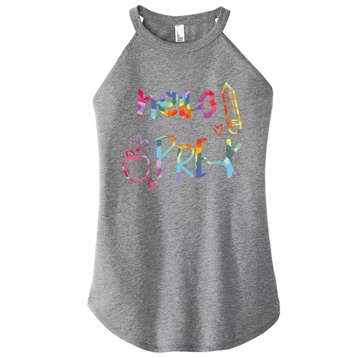 Apple Hello PreK Prek Pre K First Day Of School Teacher Women’s Perfect Tri Rocker Tank