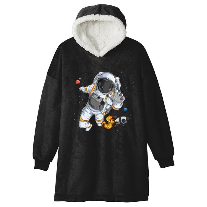 Astronaut holding Planet Balloons Solar System spac Hooded Wearable Blanket