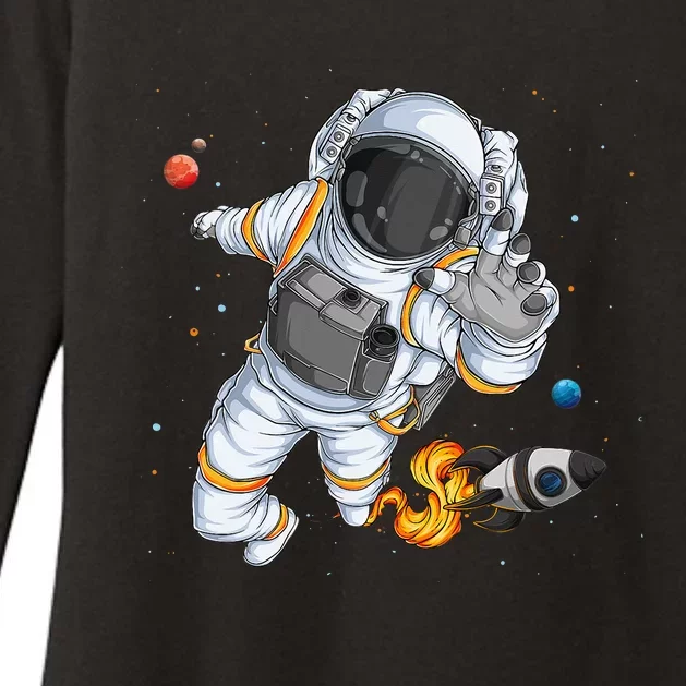 Astronaut holding Planet Balloons Solar System spac Womens CVC Long Sleeve Shirt