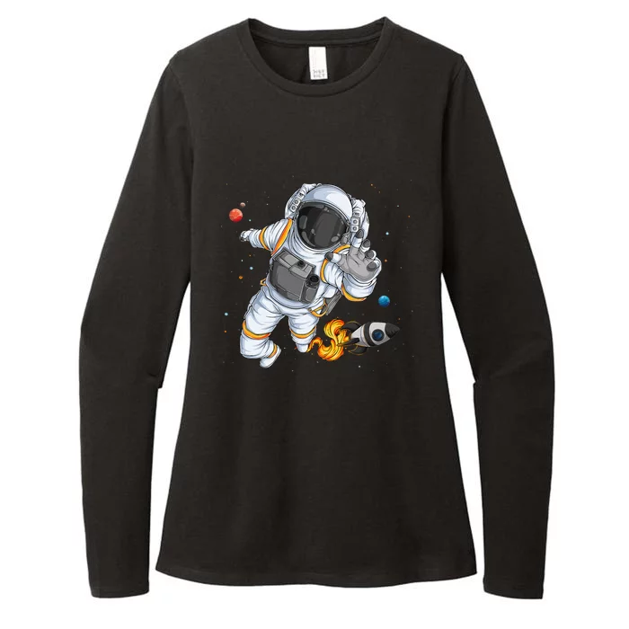 Astronaut holding Planet Balloons Solar System spac Womens CVC Long Sleeve Shirt