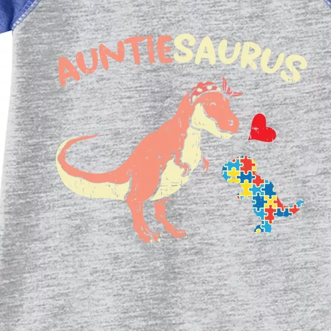 Auntiesaurus Heart Puzzle Dino Autism Awareness Aunt Cute Gift Infant Baby Jersey Bodysuit