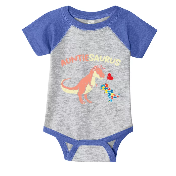 Auntiesaurus Heart Puzzle Dino Autism Awareness Aunt Cute Gift Infant Baby Jersey Bodysuit