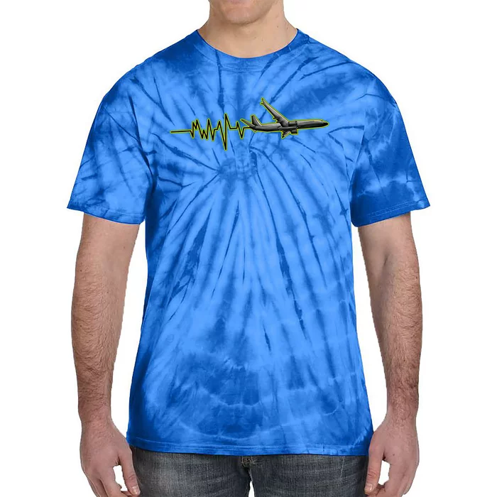 Airplane Heartbeat Pilot Flying Piloting Heart Beat Gift Tie-Dye T-Shirt