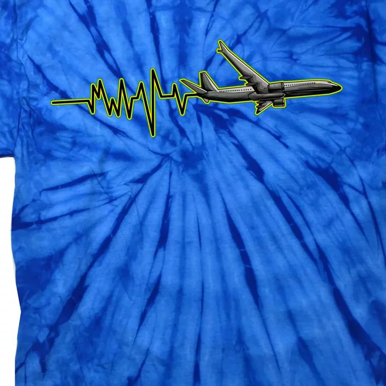 Airplane Heartbeat Pilot Flying Piloting Heart Beat Gift Tie-Dye T-Shirt