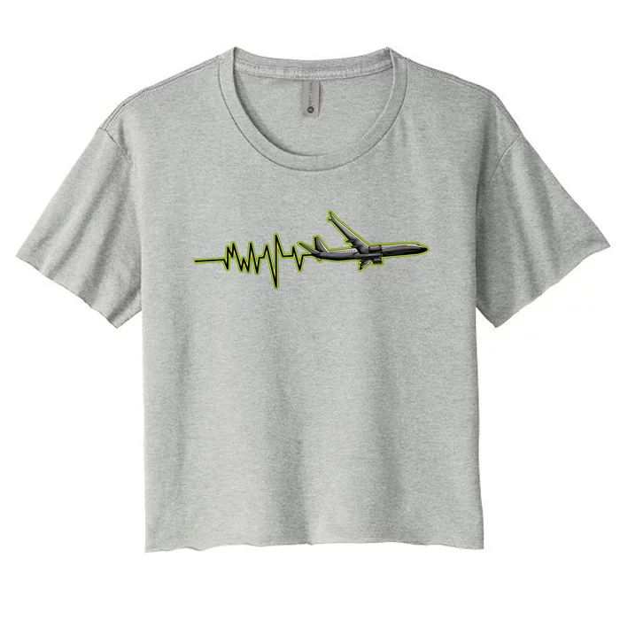 Airplane Heartbeat Pilot Flying Piloting Heart Beat Gift Women's Crop Top Tee