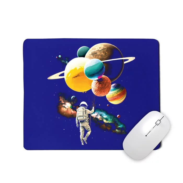 Astronaut Holding Planet Balloons: Funny Graphic Gift Mousepad