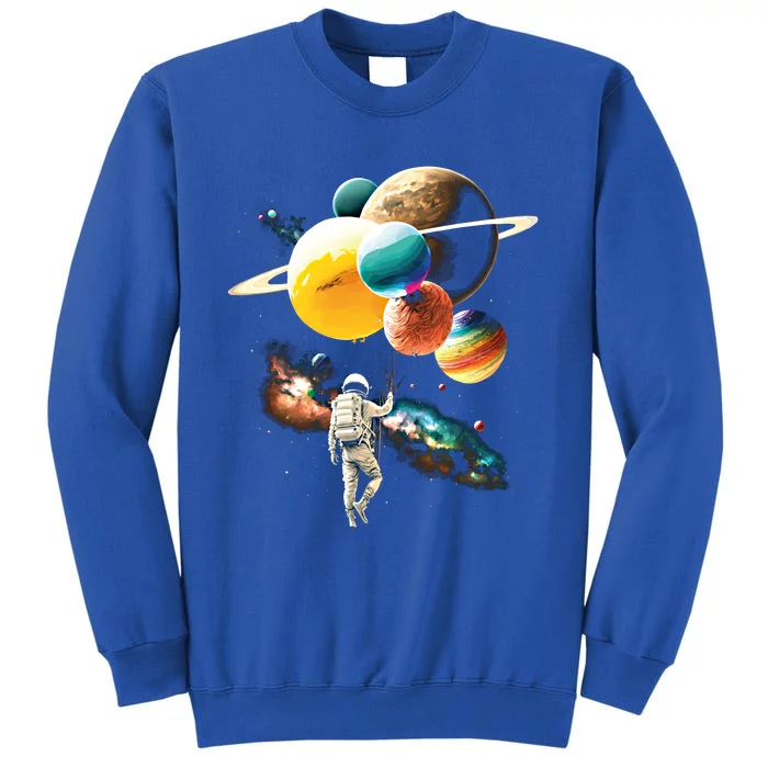 Astronaut Holding Planet Balloons: Funny Graphic Gift Tall Sweatshirt