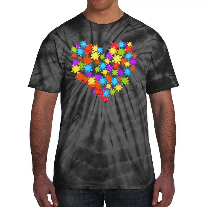 Autism Heart Puzzle Piece Autism Awareness Women Girl Tie-Dye T-Shirt