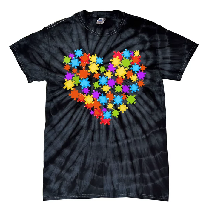 Autism Heart Puzzle Piece Autism Awareness Women Girl Tie-Dye T-Shirt