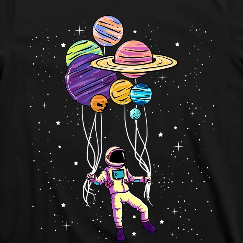 Astronaut Holding Planet Balloons STEM Kids T-Shirt