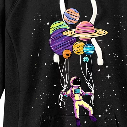 Astronaut Holding Planet Balloons STEM Kids Women's Fleece Hoodie