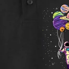 Astronaut Holding Planet Balloons STEM Kids Dry Zone Grid Performance Polo