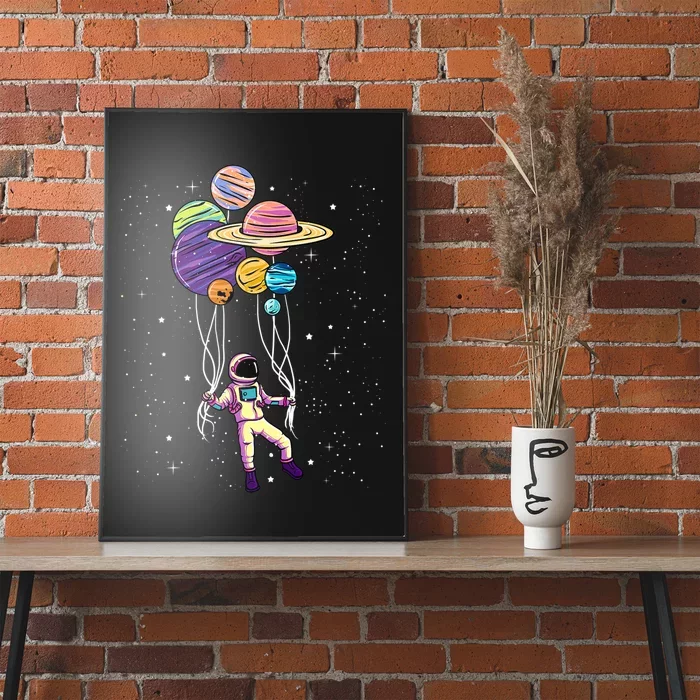 Astronaut Holding Planet Balloons STEM Kids Poster