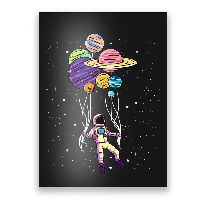 Astronaut Holding Planet Balloons STEM Kids Poster