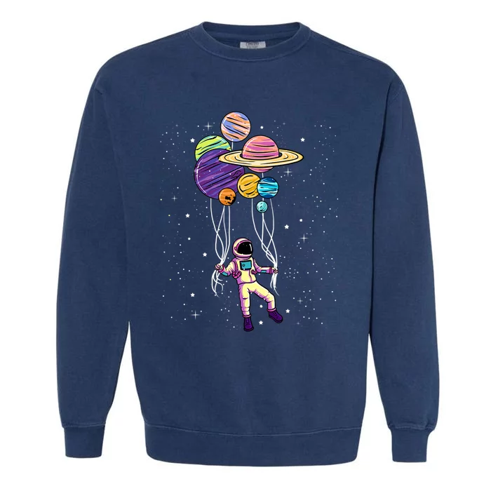 Astronaut Holding Planet Balloons STEM Kids Garment-Dyed Sweatshirt