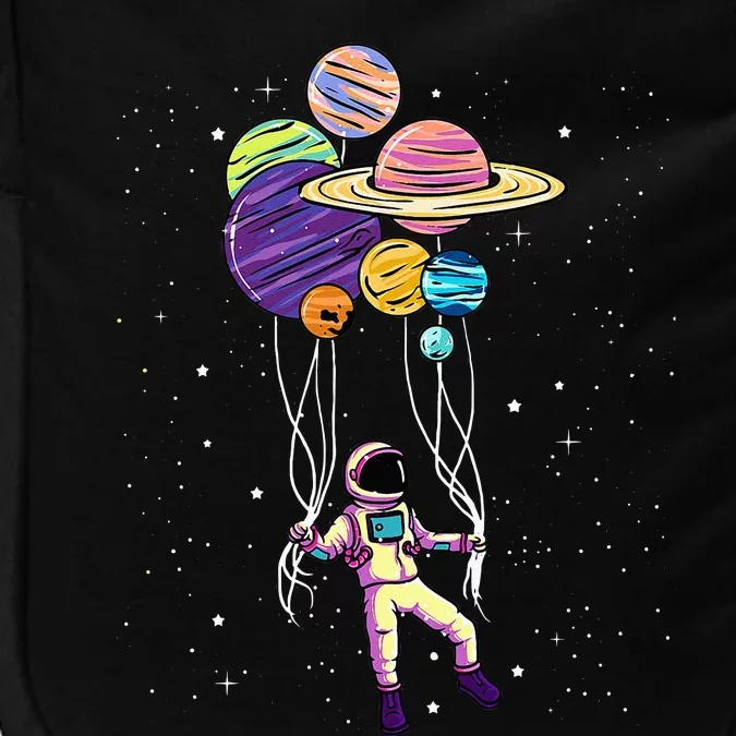 Astronaut Holding Planet Balloons Impact Tech Backpack