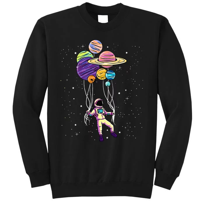 Astronaut Holding Planet Balloons Tall Sweatshirt