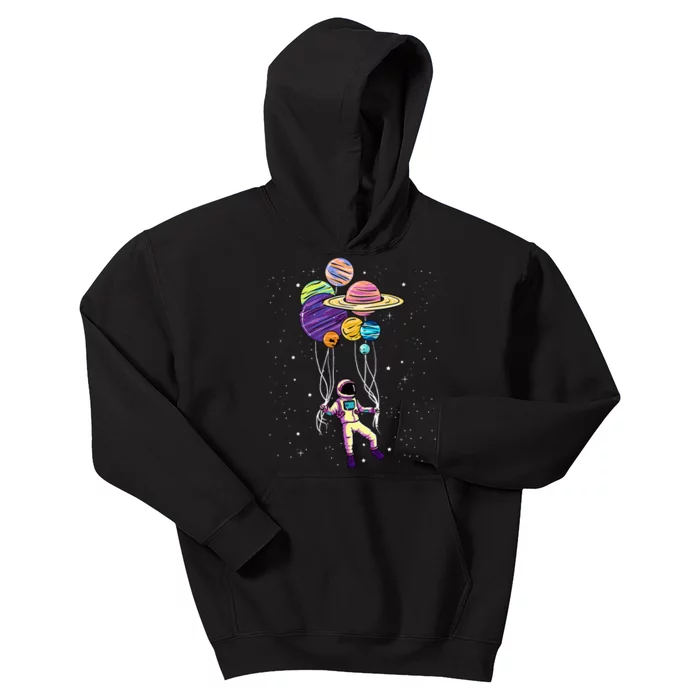 Astronaut Holding Planet Balloons Kids Hoodie