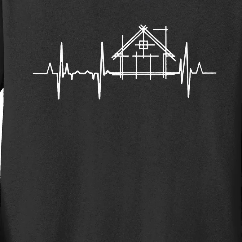 Architect Heartbeat Pulse Line Architecture Kids Long Sleeve Shirt