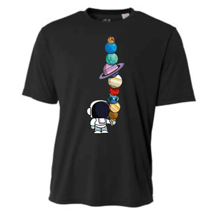 Astronaut Holding Planet Icecream Cooling Performance Crew T-Shirt