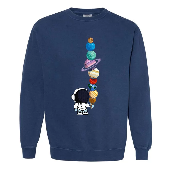 Astronaut Holding Planet Icecream Garment-Dyed Sweatshirt