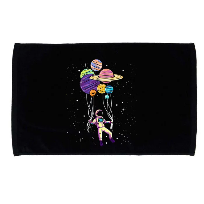 Astronaut Holding Planet Balloons STEM Microfiber Hand Towel