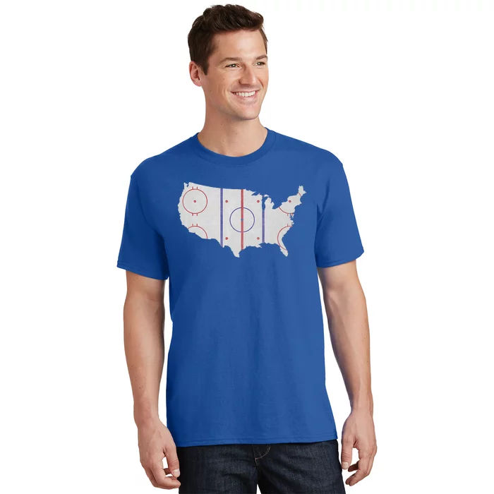 American Hockey Pride USA Map Hockey Player T-Shirt