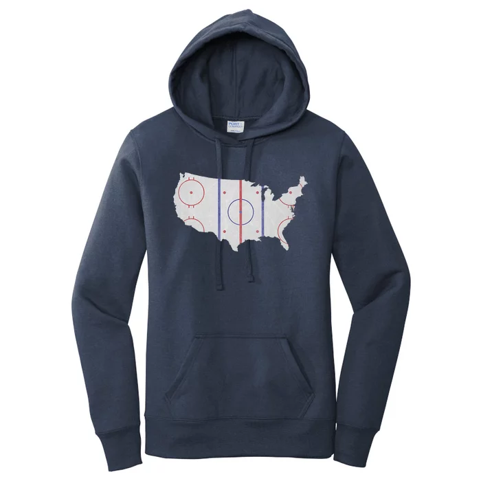 American Hockey Pride USA Map Hockey Player Women's Pullover Hoodie