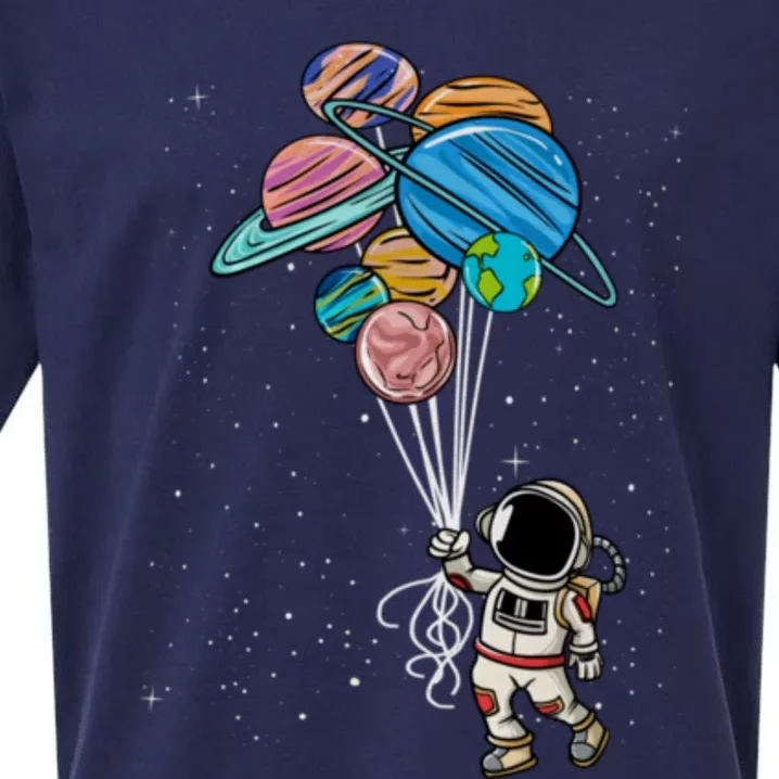 Astronaut Holding Planet Balloons Astronaut Space Spaceman Moon Mars Sueded Cloud Jersey T-Shirt